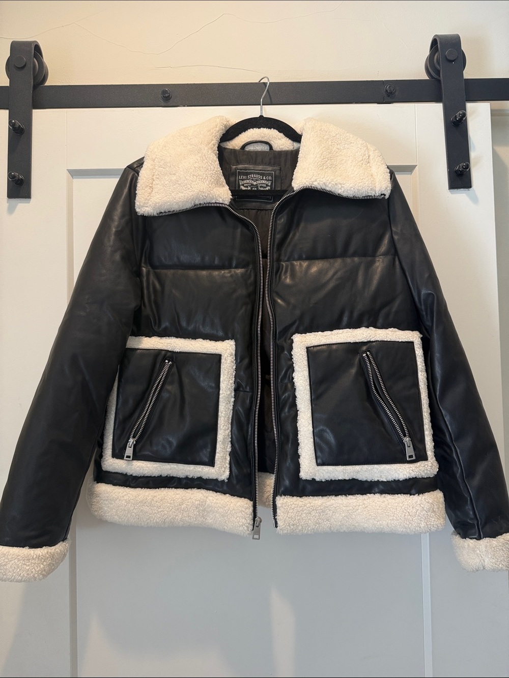 Levi’s Black Shearling-Trim Leather Jacket - Women